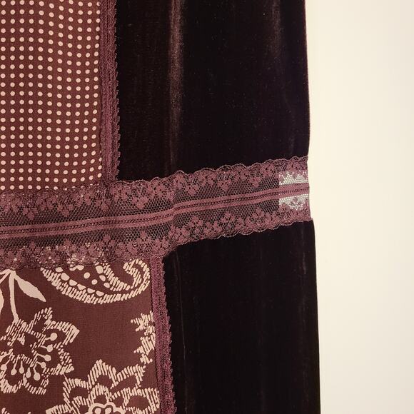 JOSEPHINE CHAUS Patchwork Midi Skirt 10 Burgundy Velvet Silk Prairie Cottage - Picture 6 of 12